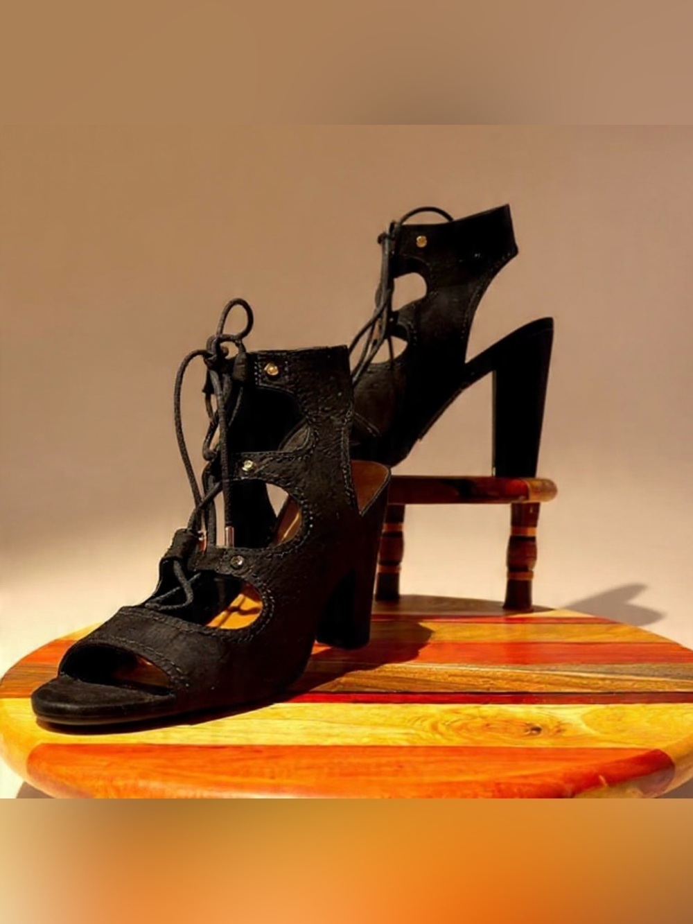 Indigo Rd Black Lace-Up Block Heel Sandals Size 8M